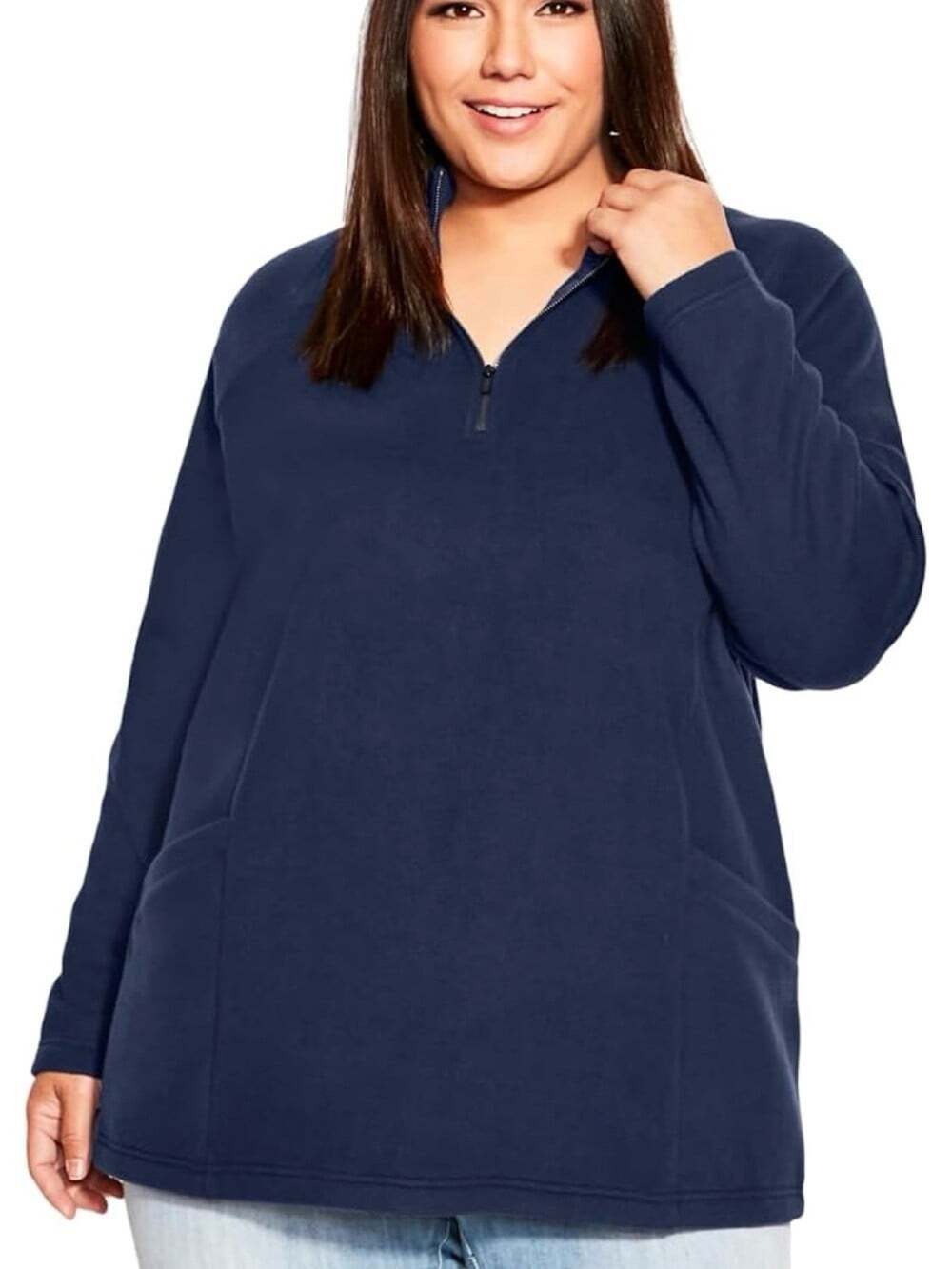 Avenue Women's Plus Size 20 Navy Half-Zip Fleece Pullover Jacket Pre-owned